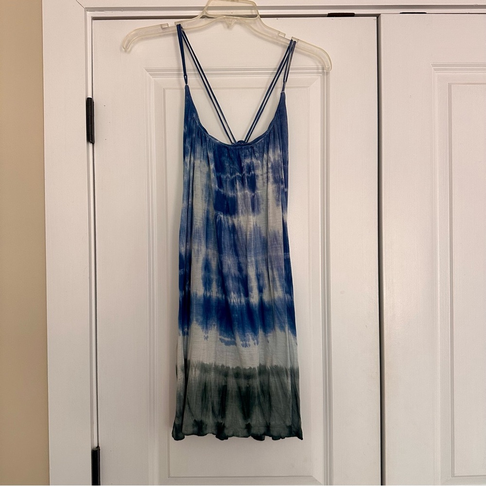 Blue and White Tie-Dye Spaghetti Strap Dress